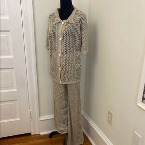 Tan Crochet Set with Relaxed Fit and Drawstring pants